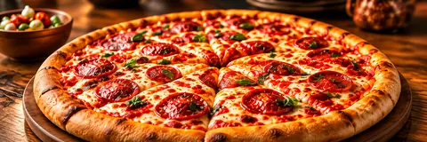 Pizza on a pizzeria counter