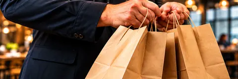 Takeout bags handed to a customer